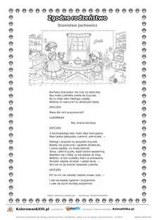Zgodne rodzeństwo (Stanisław Jachowicz) — tekst wiersza i ilustracja do kolorowania, karta A4 do druku