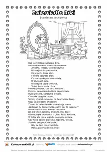 Zwierciadło Rózi (Stanisław Jachowicz) — tekst wiersza i ilustracja do kolorowania, karta A4 do druku
