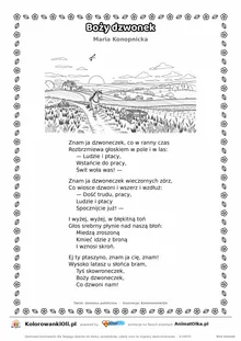 Boży dzwonek (Maria Konopnicka) — tekst wiersza i ilustracja do kolorowania, karta A4 do druku