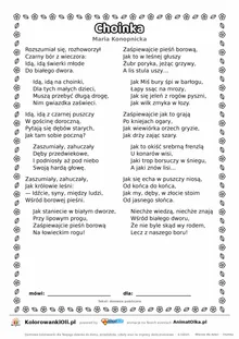 Choinka (Maria Konopnicka) — tekst wiersza do druku A4 z ramką do pokolorowania