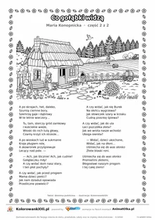 Co gołąbki widzą (Maria Konopnicka) — tekst wiersza i ilustracja do kolorowania (część 2 z 2), karta A4 do druku