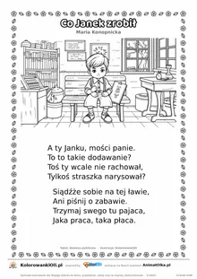 Co Janek zrobił (Maria Konopnicka) — tekst wiersza i ilustracja do kolorowania, karta A4 do druku