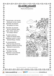 Co robią ptaszki (Maria Konopnicka) — tekst wiersza i ilustracja do kolorowania, karta A4 do druku