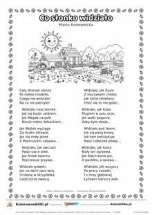 Co słonko widziało (Maria Konopnicka) — tekst wiersza i ilustracja do kolorowania, karta A4 do druku