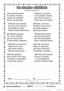 Co słonko widziało (Maria Konopnicka) — tekst wiersza do druku A4 z ramką do pokolorowania