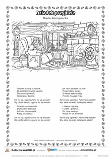 Dziadek przyjdzie (Maria Konopnicka) — tekst wiersza i ilustracja do kolorowania, karta A4 do druku