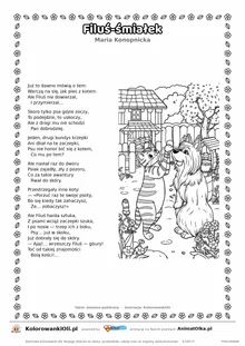 Filuś-śmiałek (Maria Konopnicka) — tekst wiersza i ilustracja do kolorowania, karta A4 do druku