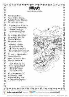 Flisak (Maria Konopnicka) — tekst wiersza i ilustracja do kolorowania, karta A4 do druku