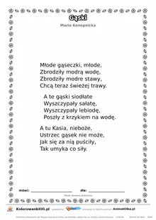 Gąski (Maria Konopnicka) — tekst wiersza do druku A4 z ramką do pokolorowania
