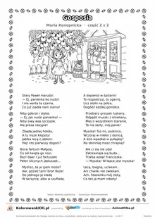 Gosposia (Maria Konopnicka) — tekst wiersza i ilustracja do kolorowania (część 2 z 2), karta A4 do druku
