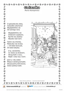 Gwiazdka (Maria Konopnicka) — tekst wiersza i ilustracja do kolorowania, karta A4 do druku