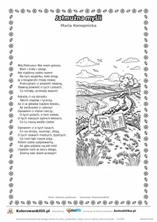 Jałmużna myśli (Maria Konopnicka) — tekst wiersza i ilustracja do kolorowania, karta A4 do druku
