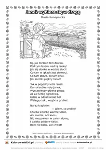 Janek wybiera się w drogę (Maria Konopnicka) — tekst wiersza i ilustracja do kolorowania, karta A4 do druku