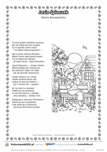 Jasio śpioszek (Maria Konopnicka) — tekst wiersza i ilustracja do kolorowania, karta A4 do druku
