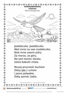 Jaskółeczka (Jaskółeczko, jaskółeczko) (Maria Konopnicka) — tekst wiersza i ilustracja do kolorowania, karta A4 do druku