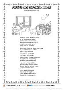 Jaskółeczka (Wstańcie dzieci) (Maria Konopnicka) — tekst wiersza i ilustracja do kolorowania, karta A4 do druku