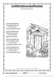 Jaskółka (Czarna jaskółeczka) (Maria Konopnicka) — tekst wiersza i ilustracja do kolorowania, karta A4 do druku