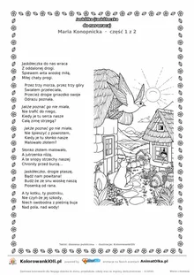 Jaskółka (Jaskółeczka do nas wraca) (Maria Konopnicka) — tekst wiersza i ilustracja do kolorowania (część 1 z 2), karta A4 do druku