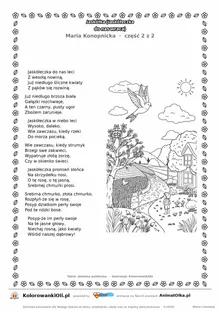 Jaskółka (Jaskółeczka do nas wraca) (Maria Konopnicka) — tekst wiersza i ilustracja do kolorowania (część 2 z 2), karta A4 do druku