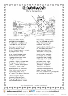 Kotek Psotek (Maria Konopnicka) — tekst wiersza i ilustracja do kolorowania, karta A4 do druku