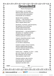 Krasnoludki (Maria Konopnicka) — tekst wiersza do druku A4 z ramką do pokolorowania