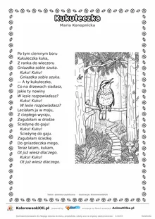 Kukułeczka (Maria Konopnicka) — tekst wiersza i ilustracja do kolorowania, karta A4 do druku