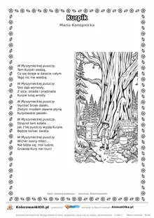 Kurpik (Maria Konopnicka) — tekst wiersza i ilustracja do kolorowania, karta A4 do druku