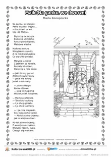 Maik (Na ganku, we dworze) (Maria Konopnicka) — tekst wiersza i ilustracja do kolorowania, karta A4 do druku