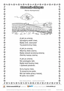 Marzenie chłopca (Maria Konopnicka) — tekst wiersza i ilustracja do kolorowania, karta A4 do druku