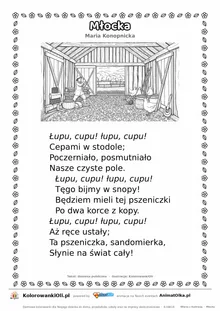 Młocka (Maria Konopnicka) — tekst wiersza i ilustracja do kolorowania, karta A4 do druku