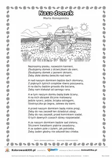 Nasz domek (Maria Konopnicka) — tekst wiersza i ilustracja do kolorowania, karta A4 do druku