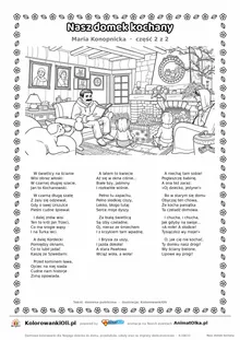 Nasz domek kochany (Maria Konopnicka) — tekst wiersza i ilustracja do kolorowania (część 2 z 2), karta A4 do druku