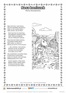 Nasz koniczek (Maria Konopnicka) — tekst wiersza i ilustracja do kolorowania, karta A4 do druku