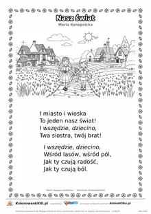 Nasz świat (Maria Konopnicka) — tekst wiersza i ilustracja do kolorowania, karta A4 do druku
