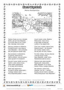 Nasz Wąsatek (Maria Konopnicka) — tekst wiersza i ilustracja do kolorowania, karta A4 do druku