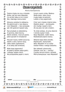 Nasz wąsatek (Maria Konopnicka) — tekst wiersza do druku A4 z ramką do pokolorowania