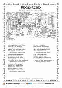 Nasza Hania (Maria Konopnicka) — tekst wiersza i ilustracja do kolorowania (część 2 z 2), karta A4 do druku
