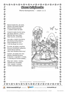 Nasza książeczka (Maria Konopnicka) — tekst wiersza i ilustracja do kolorowania (część 1 z 2), karta A4 do druku
