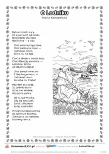 O Lodniku (Maria Konopnicka) — tekst wiersza i ilustracja do kolorowania, karta A4 do druku