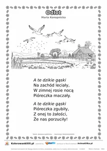 Odlot (Maria Konopnicka) — tekst wiersza i ilustracja do kolorowania, karta A4 do druku