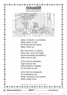 Orzeszki (Maria Konopnicka) — tekst wiersza i ilustracja do kolorowania, karta A4 do druku