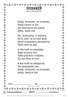 Orzeszki (Maria Konopnicka) — tekst wiersza do druku A4 z ramką do pokolorowania