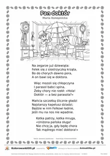 Pan doktór (Maria Konopnicka) — tekst wiersza i ilustracja do kolorowania, karta A4 do druku