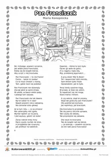 Pan Franciszek (Maria Konopnicka) — tekst wiersza i ilustracja do kolorowania, karta A4 do druku
