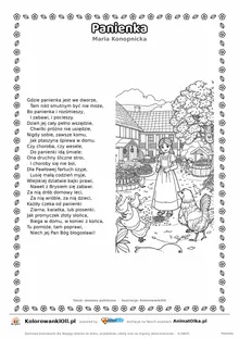 Panienka (Maria Konopnicka) — tekst wiersza i ilustracja do kolorowania, karta A4 do druku