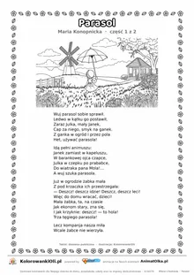 Parasol (Maria Konopnicka) — tekst wiersza i ilustracja do kolorowania (część 1 z 2), karta A4 do druku
