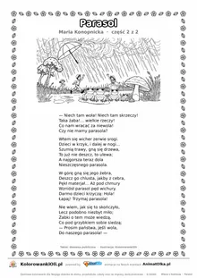 Parasol (Maria Konopnicka) — tekst wiersza i ilustracja do kolorowania (część 2 z 2), karta A4 do druku