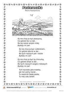 Pastereczka (Maria Konopnicka) — tekst wiersza i ilustracja do kolorowania, karta A4 do druku