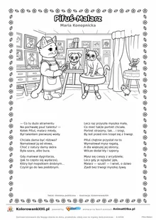 Pifuś-Malarz (Maria Konopnicka) — tekst wiersza i ilustracja do kolorowania, karta A4 do druku
