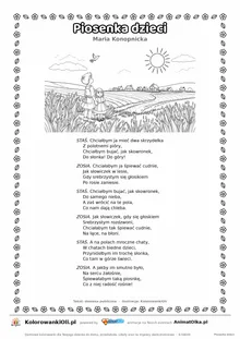 Piosenka dzieci (Maria Konopnicka) — tekst wiersza i ilustracja do kolorowania, karta A4 do druku